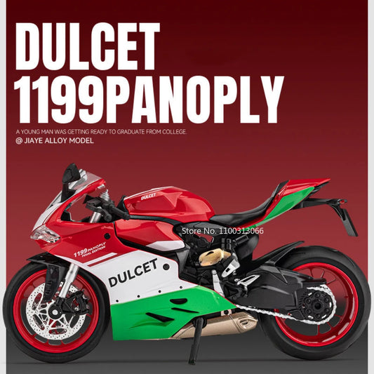 1: 12 Scale Ducati 1199 Motorcyclel Car Model Static Simulation Car Toy Collection with Light Sound Motorcyclel for Kids Gifts