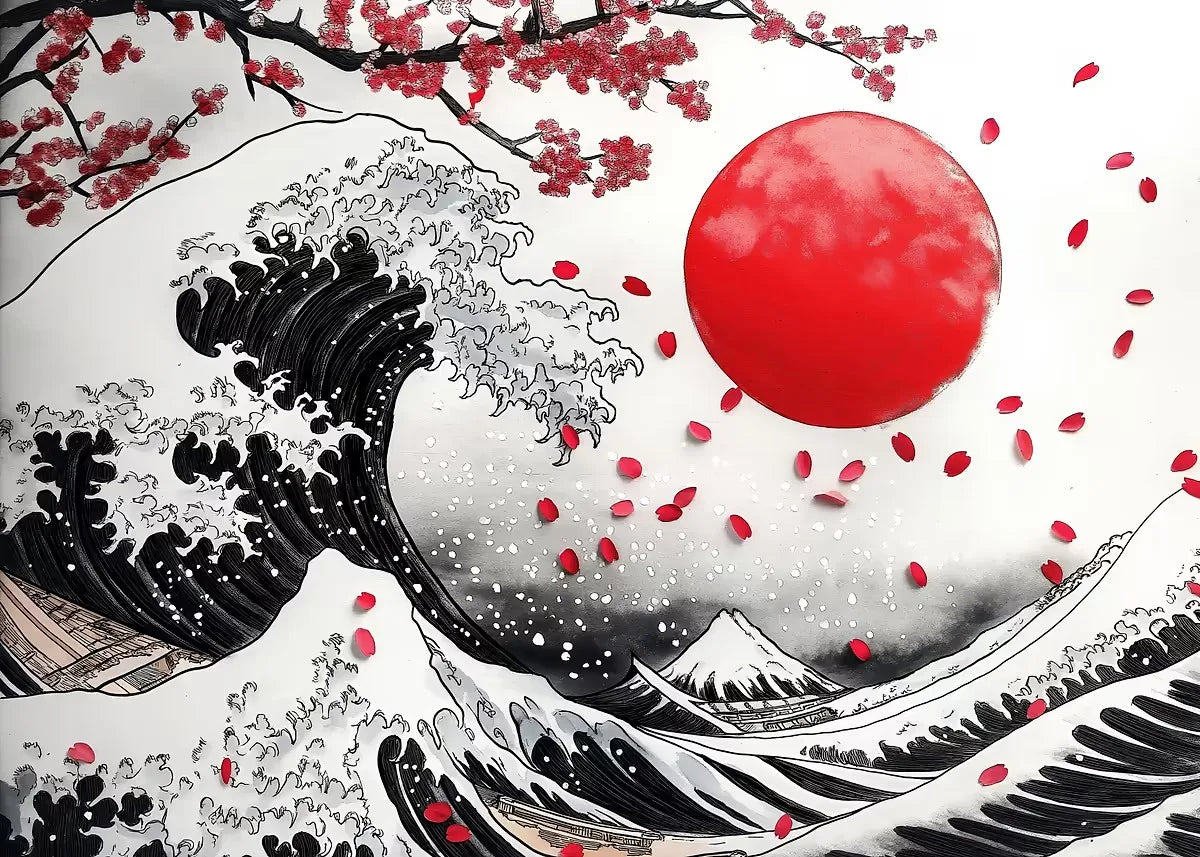 Japanese Landscape Ink Painting Poster Mountain Cherry Blossom Flowers Samurai Dragon Koi Canvas Picture Wall Art Home Decor