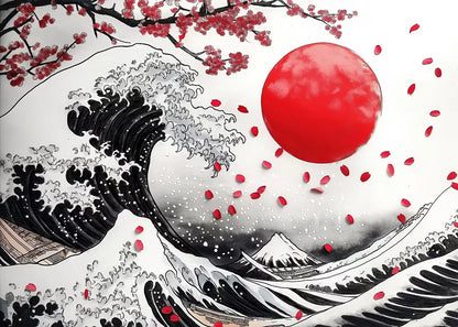 Japanese Landscape Ink Painting Poster Mountain Cherry Blossom Flowers Samurai Dragon Koi Canvas Picture Wall Art Home Decor