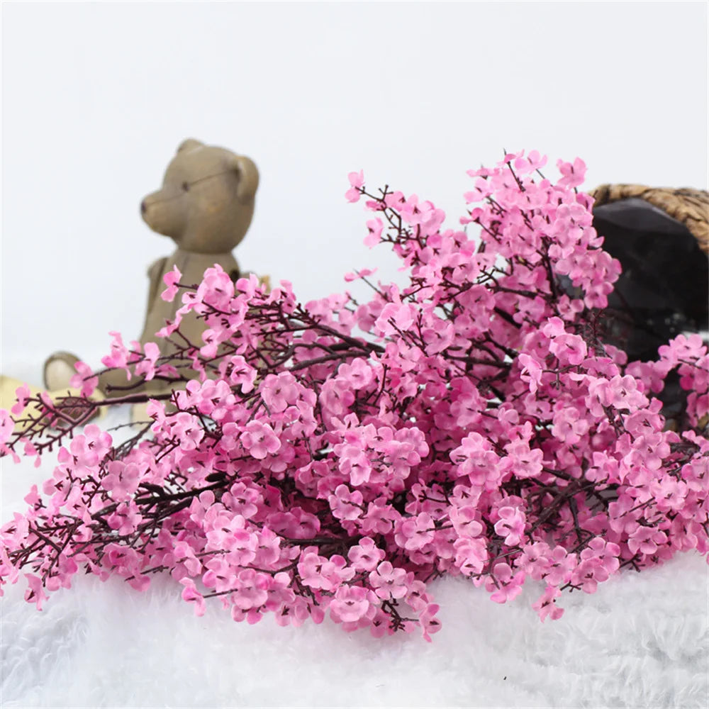 30CM Pink Silk Gypsophila Artificial Flowers Small Bunches 5 Forks Living Room Decoration Fake Plants Vase for Home Wedding