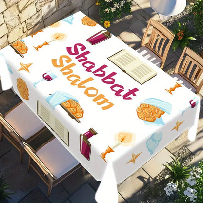 Jewish Shabbat Shalom Waterproof Tablecloth Bread Candles Books Polyester Table Cloth Home Decoration Kitchen Dining Table Decor