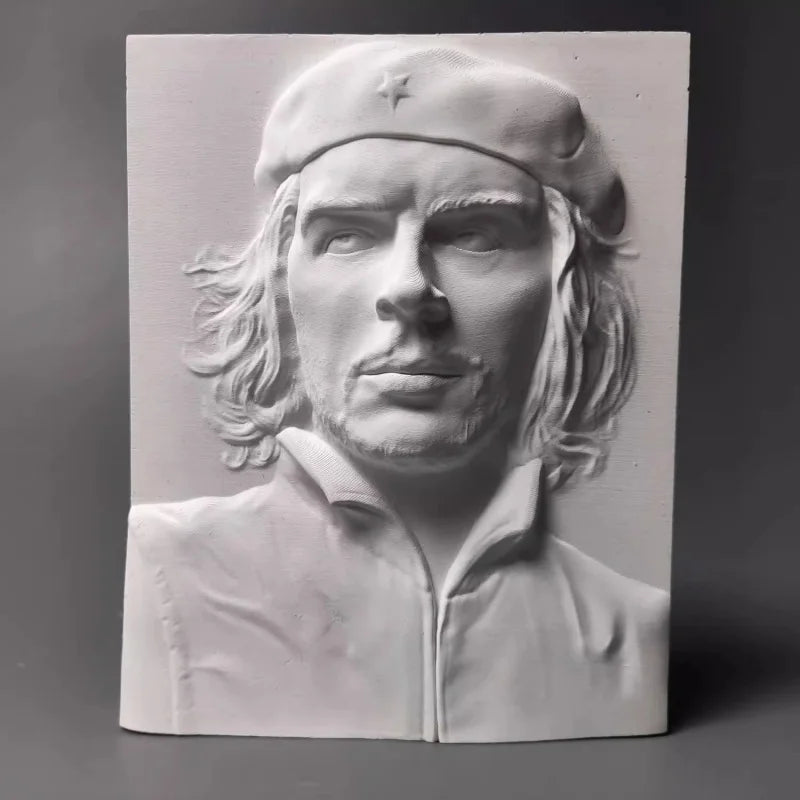 Che Guevara Plaster Bas-Relief Sculpture, Revolutionary Semi-Handmade Bust Statue for Home Decor, Artistic Collectible Gift