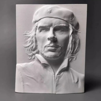 Che Guevara Plaster Bas-Relief Sculpture, Revolutionary Semi-Handmade Bust Statue for Home Decor, Artistic Collectible Gift