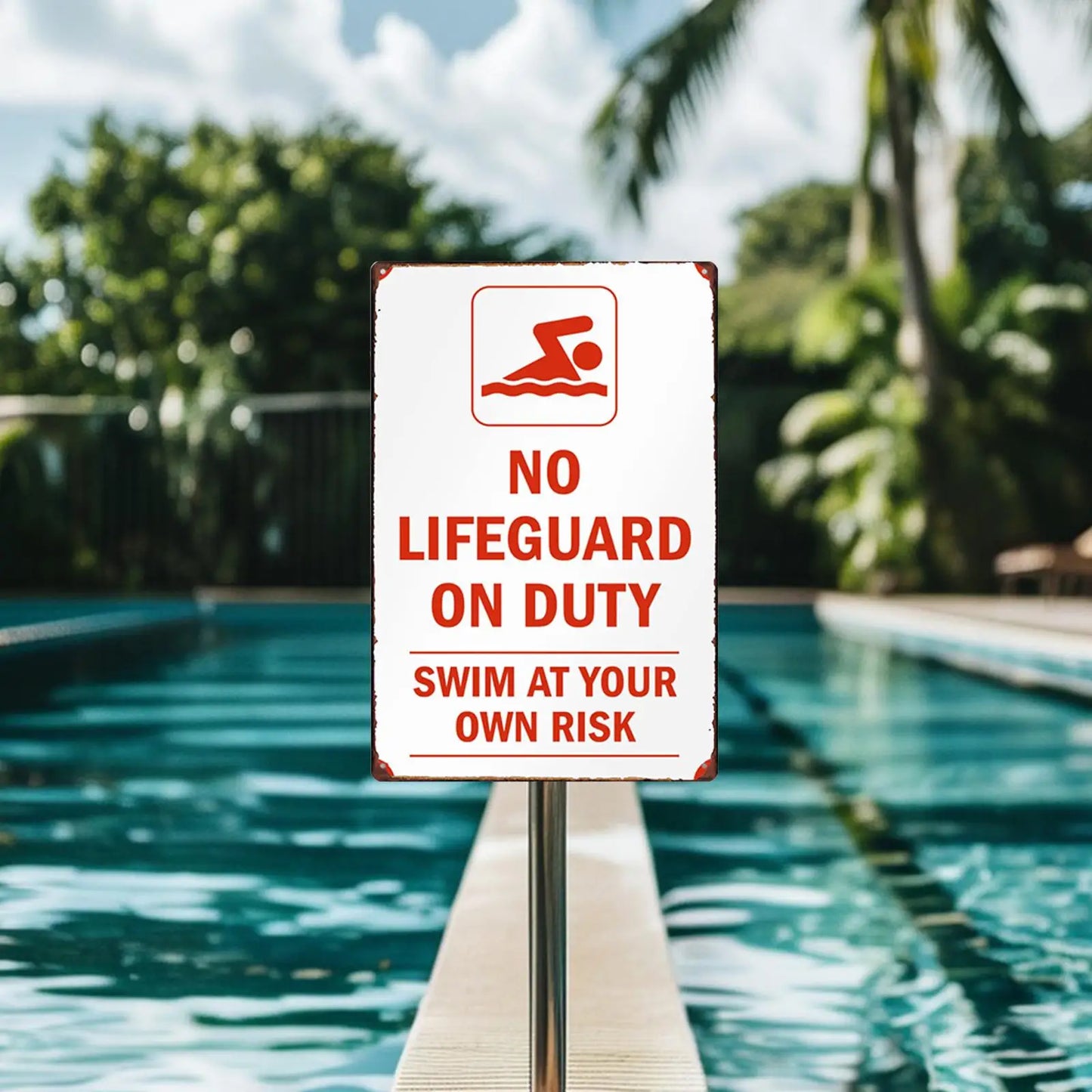 Swimming at Your Risk Risks Pool Pool Pool Sign Plate Plate Plate for Gardens Lakeside Beach