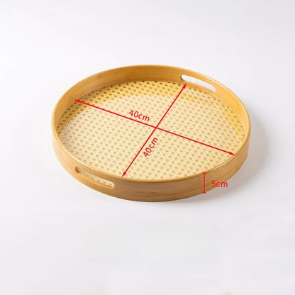 Rattan Bamboo Serving Tray with Handles Decorative Food Serving Trays Basket Serving Tray for Ottoman Coffee Table Kitchen Couch