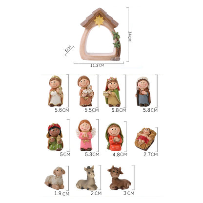 12 Weihnachtskrippenfiguren mit hellem Kunstharz, Heilige Familie, Geburt Jesu, für Weihnachten, Tischplatte, Kirche, Regal, Kapelle