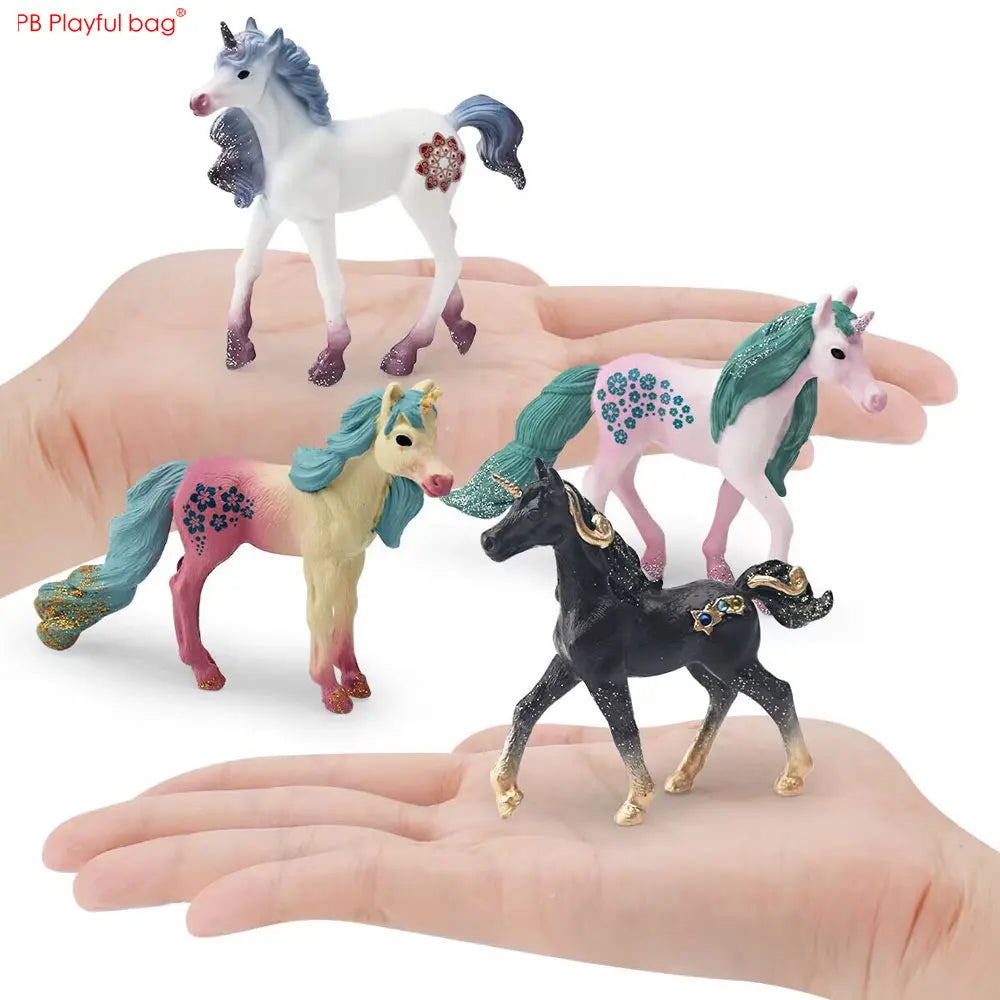 4pcs/set Unicorn Model European Fairy Tale Horse Figurine Mini Statue Ornaments PVC Animal Decoration HG85