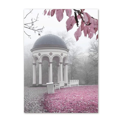 Paris Flower France City Building Posters and Prints Castle Pink and Black Wall Art Nordic Canvas Painting Pictures Room Decor