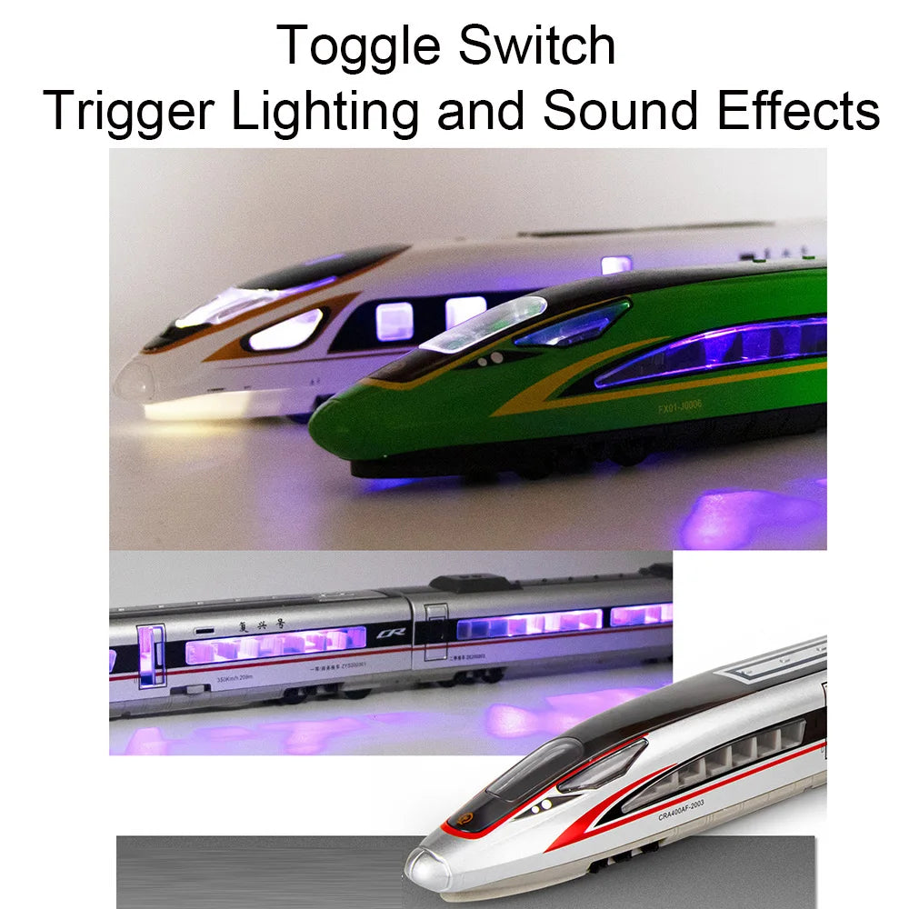 1:87 Alloy Diecast FUXING High Speed Railway Toy Models Car with Light Music High Iron Door Opened Vehicle Kids Educational Toys