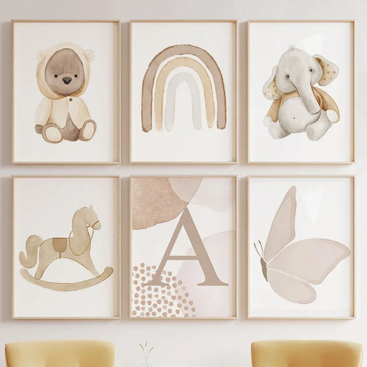 Boho Bear Elephant Butterfly Rocking Horse Rainbow Wall Art Canvas Painting Posters And Prints Pictures for Baby Kids Room Decor