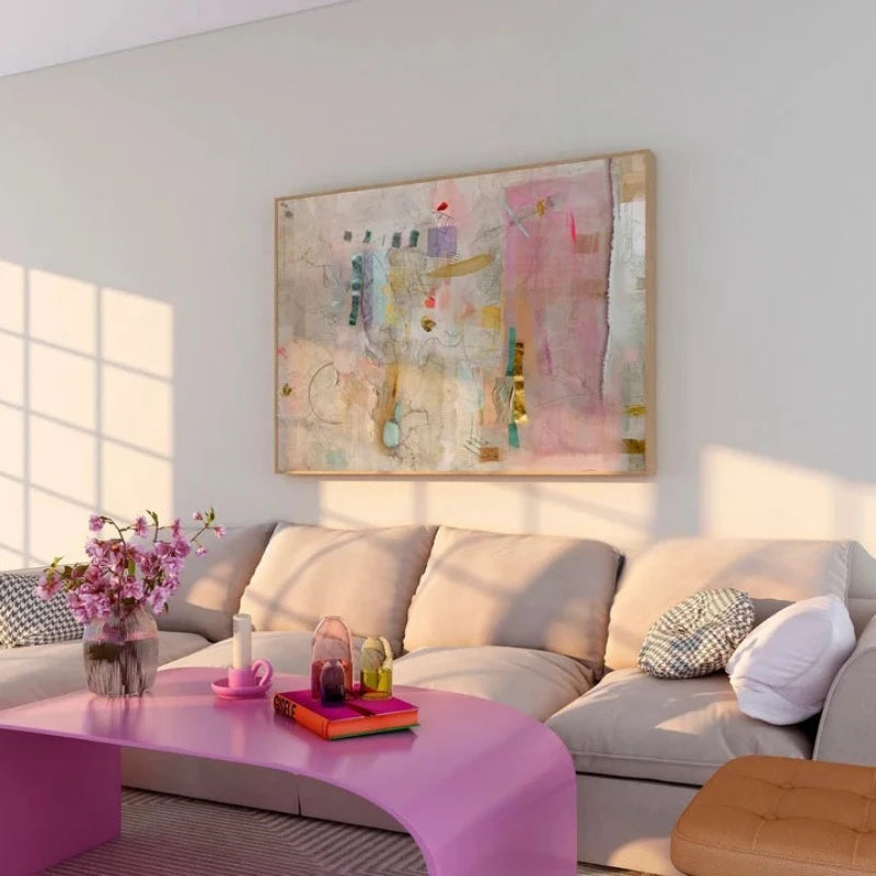 Abstract Painting Print,large Minimalist Abstract Art,Modern Textured Pastel Multicolor,Trendy Aesthetic Large Wall Art Unframed