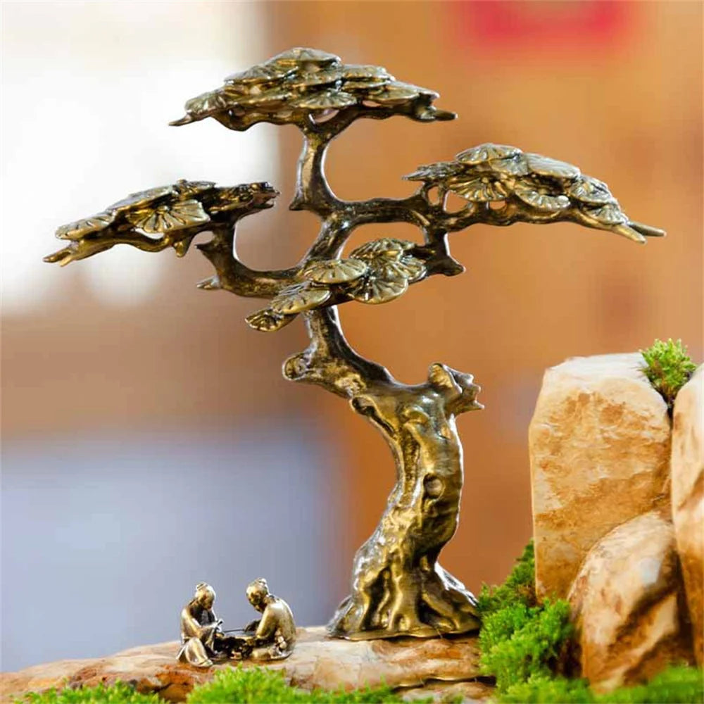 Antique Tree Statue Miniature Figurine Metal Sculpture Mini Pine Ornament for Bonsai Micro Landscape Flowerpot Home Decor