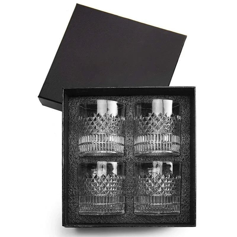 Whiskey Rocks Glass with Luxury Box - Set of 4pcs, 11 Oz Transparent Whiskey Glass for Scotch, Cocktail Drinks, Unique Gifts for