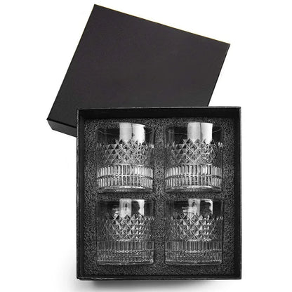 Whiskey Rocks Glass with Luxury Box - Set of 4pcs, 11 Oz Transparent Whiskey Glass for Scotch, Cocktail Drinks, Unique Gifts for
