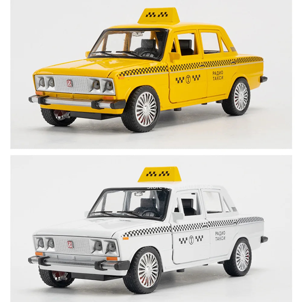 1/18 Russia Lada Niva Taxi Cars Models Alloy Diecast Toys 6 Doors Opened Vehicle With Light Sound Taxis Model Kids Birthday Gift