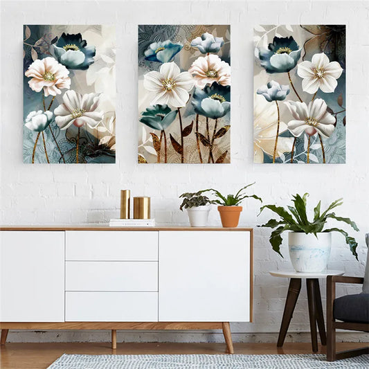 Abstract Blue Pink Flower Canvas Wall Art Poster Modern Flower Wall Painting Picture for Bedroom Living Room Decor Aesthetic