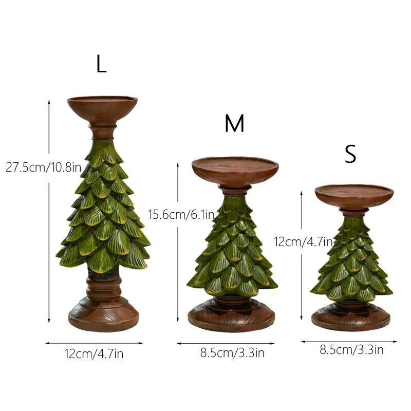 Resin Vintage Christmas Tree Candle Holder Figurines Decorative Candlestick Ornaments Holiday Noel Decoration Accessories Object