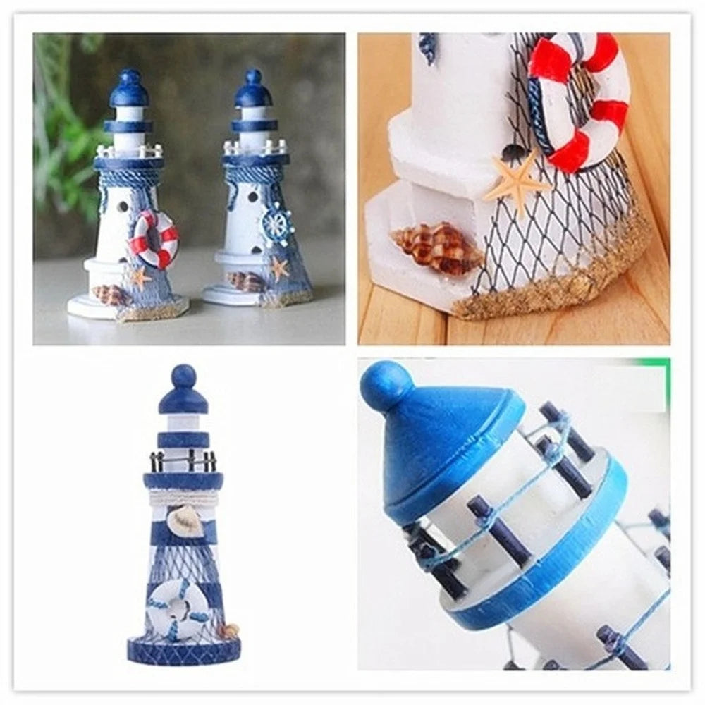 Mediterranean style Cute Craft Home Decoration Wooden Crafted Lighthouse Light Tower Starfish Shell Christmast gifts