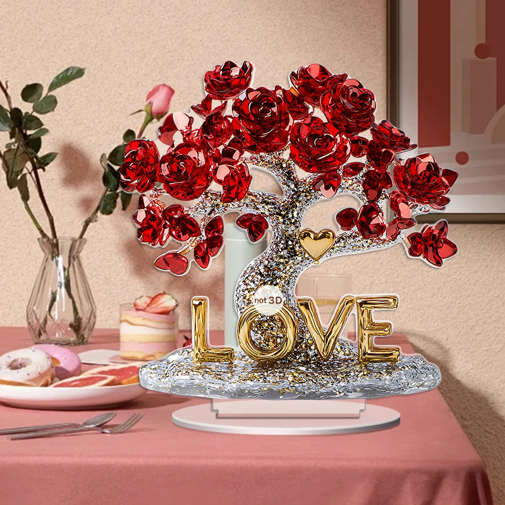 1 PC 2D crystal rose tree acrylic desktop ornaments, office, restaurant, coffee shop and other scenes as desktop art decoration.