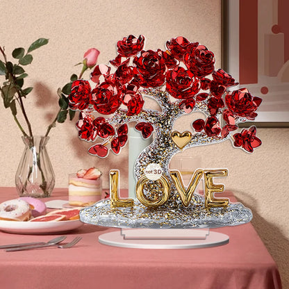 1 PC 2D crystal rose tree acrylic desktop ornaments, office, restaurant, coffee shop and other scenes as desktop art decoration.