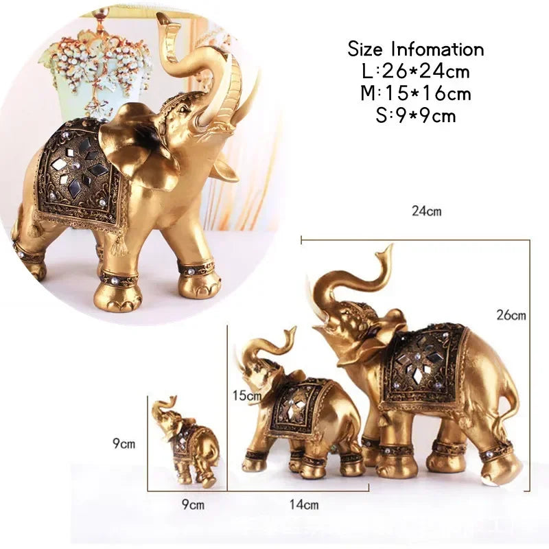 1PC Golden Resin Elephant Statue Feng Shui Elegant Elephant Trunk Sculpture Lucky Wealth Figurine Crafts Ornaments Home Decor