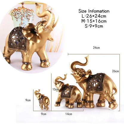 1PC Golden Resin Elephant Statue Feng Shui Elegant Elephant Trunk Sculpture Lucky Wealth Figurine Crafts Ornaments Home Decor