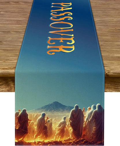 Happy Passover Linen Table Runner Jewish Holiday Party Decor Pesach Jewish Exodus From Egypt Table Runners Dining Table Decor