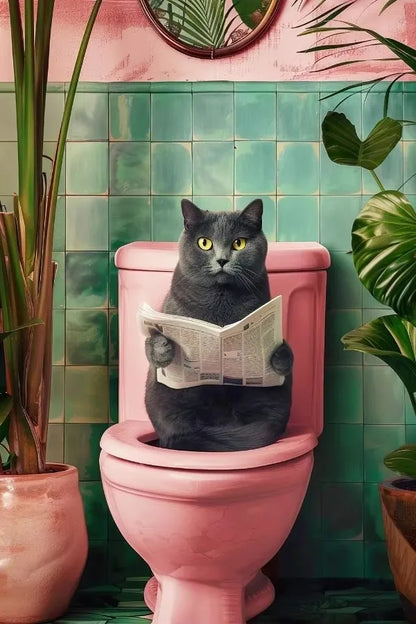 Funny Toilet Animals Black Cat Dog Flamingo Bear Tiger Reading Newspaper Poster Canvas Painting Wall Art Pictures Bathroom Decor
