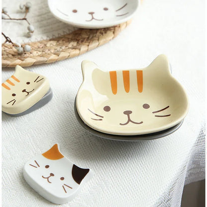 Plat japonais pour chat mignon, plat d'assaisonnement créatif en céramique, soucoupe à tremper en porcelaine, assiette à collation, fournitures de cuisine, vaisselle