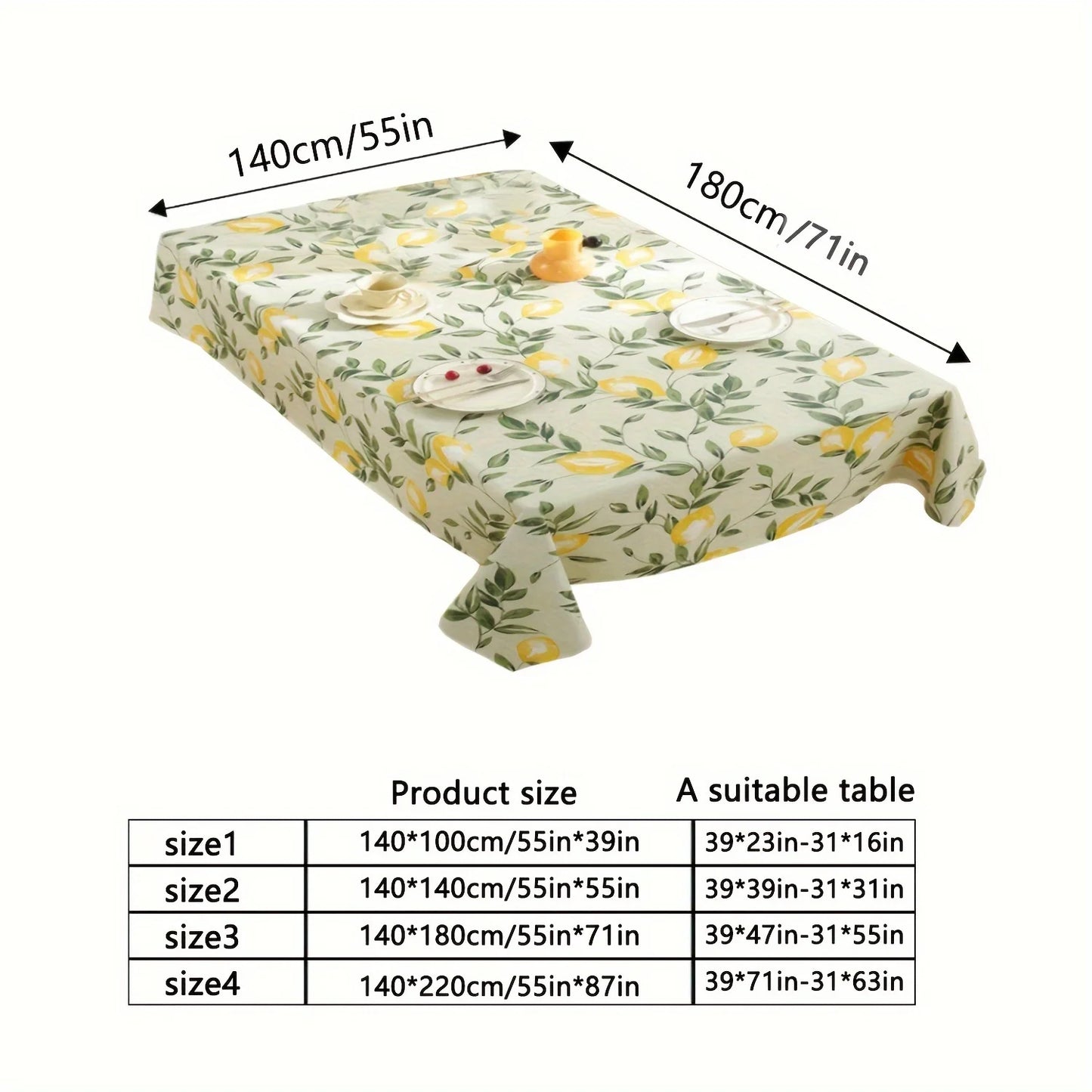 Lemon Leaves Printed Rectangle Tablecloth for Holiday Party Decor Washable Summer Lemon Waterproof Table Cloths Home Decorations