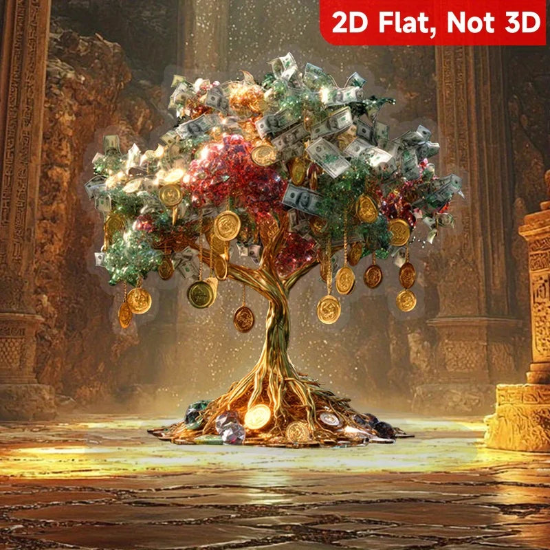 1PC Gold Coin and Paper Currency Combination Life Tree Pattern Desktop Decoration, Home Decoration, Ideal Gift for Friends