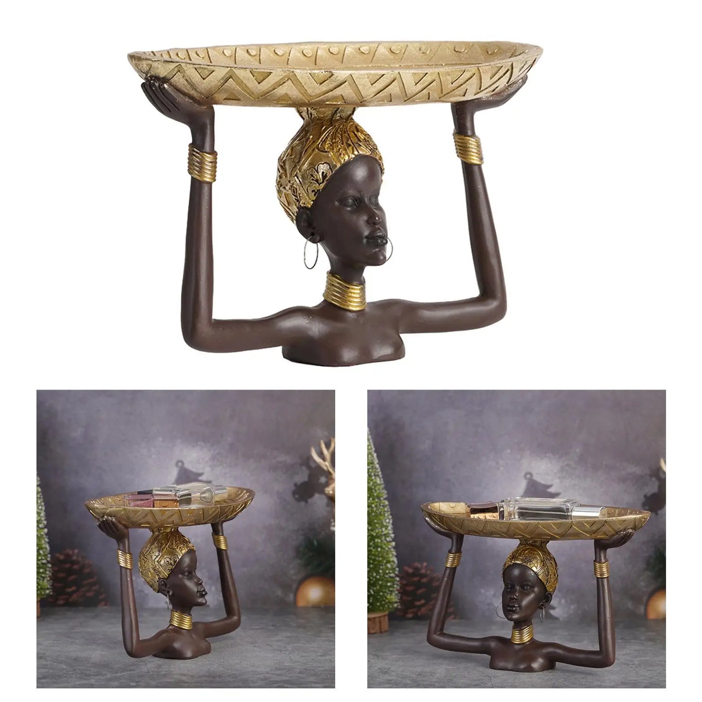 Lady Statue Tray, African Figurines, Human Craft for Bedroom Office Display Decor