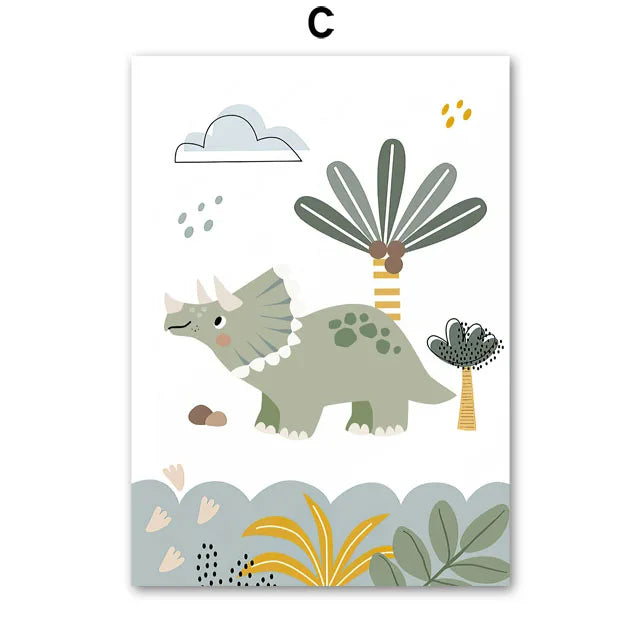 Jurassic Period Dinosaur Custom Baby Name Wall Art Canvas Painting Nordic Dino Posters And Prints Wall Pictures Kids Room Decor