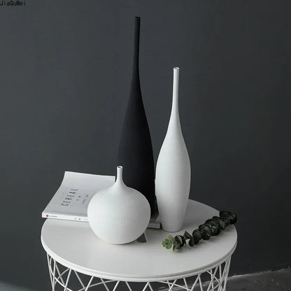 Ceramic Vase Black and White Simple Creative Design Handmade Art Decoration Living Room Model Room Vase Decoration Home Decore