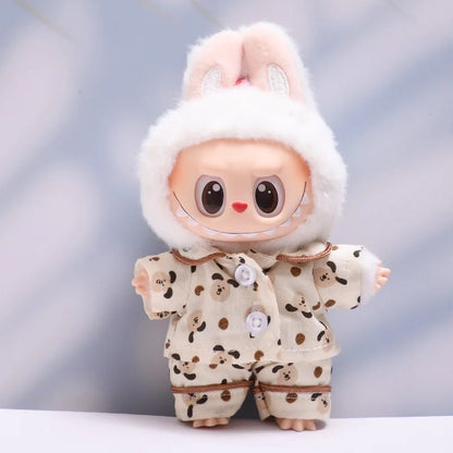 Clothes For Labubu 17cm Clothing The Monsters Doll's Vinyl Face Outfit Accessories DIY Kid Gift Cute Pajamas Set And Boots