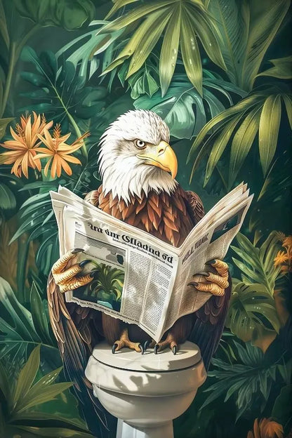 Funny Toilet Animals Black Cat Dog Flamingo Bear Tiger Reading Newspaper Poster Canvas Painting Wall Art Pictures Bathroom Decor