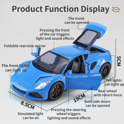 1:24 Alloy Diecasts Lotus EMIRA Camaro Toys Models Cars with Light Sound Sports Car Pull Back Vehicle Models Toy for Child Gifts