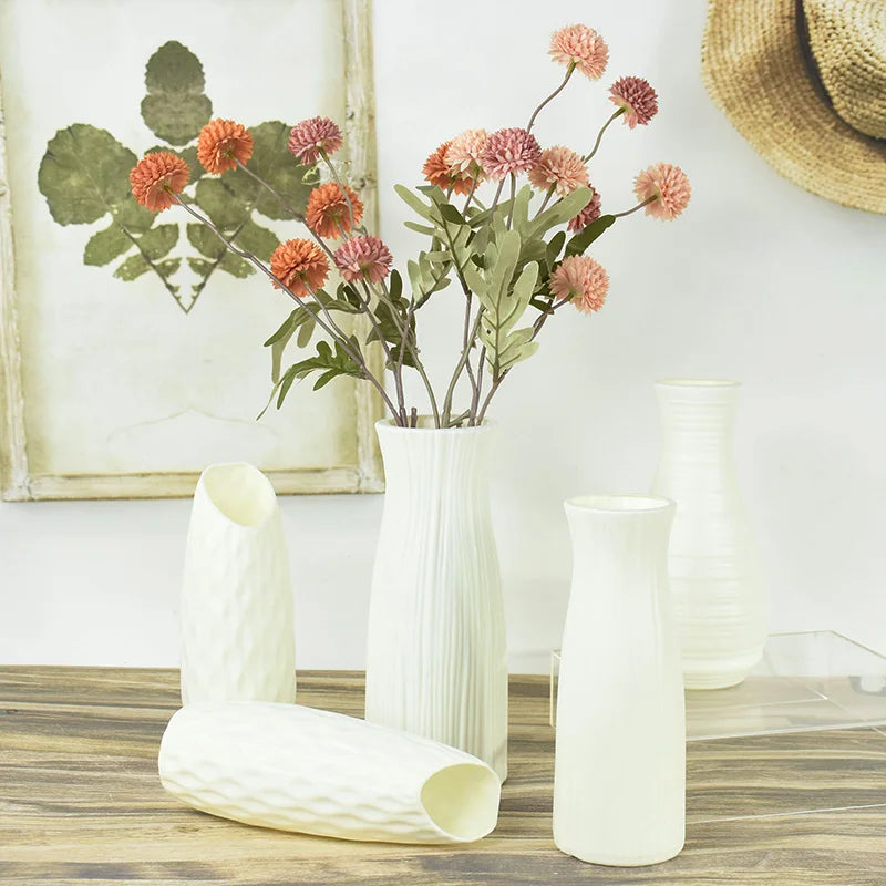 Vase de Style nordique, ornements de bureau, Vase en plastique blanc Simple, Pot de fleur fraîche nordique, bouteille de rangement, décoration de salon de maison