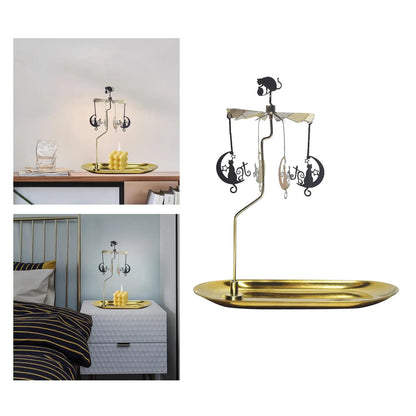 Golden Rotating Candlestick Holder Carousel Revolving Candle Tray Candle Holder for Romantic Wedding Party Bedroom Decoration