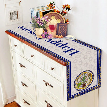 Happy Passover Linen Table Runner Party Decor Pesach Star of David Jewish Table Runners Dining Room Mantle Fireplace Decorations