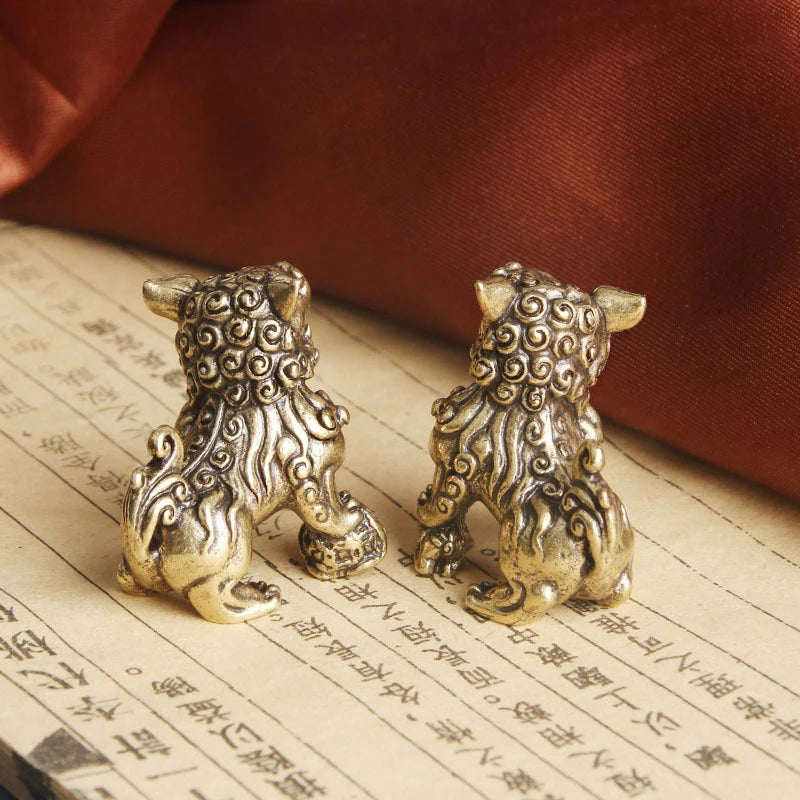 Figurines du roi Lion porte-bonheur en cuivre pur, 1/2 pièces, ornements miniatures de bureau, Statue d'animaux, décoration Feng Shui pour la maison