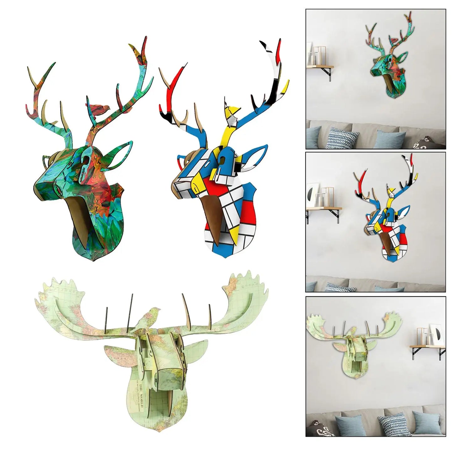 Deer head wall sculpture home decoration day 3d puzzle art statue christmas