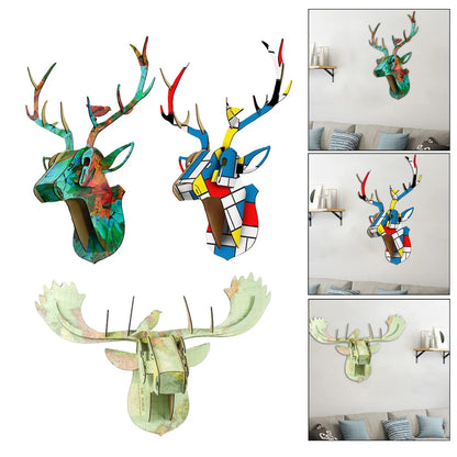 Deer head wall sculpture home decoration day 3d puzzle art statue christmas