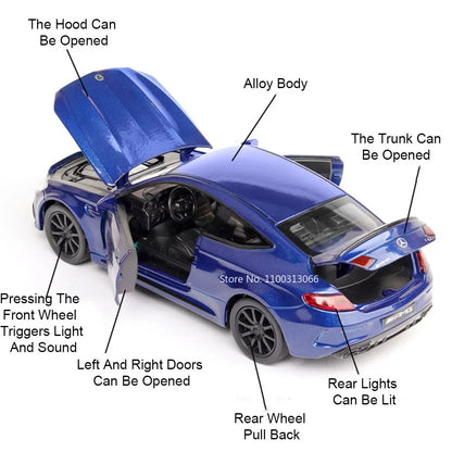 1:32 Alloy C63S GT63S Cars Models Diecast Toys Doors Opened Miniature Vehicles Rubber Tires Light Music Car Boys Xmas Gifts