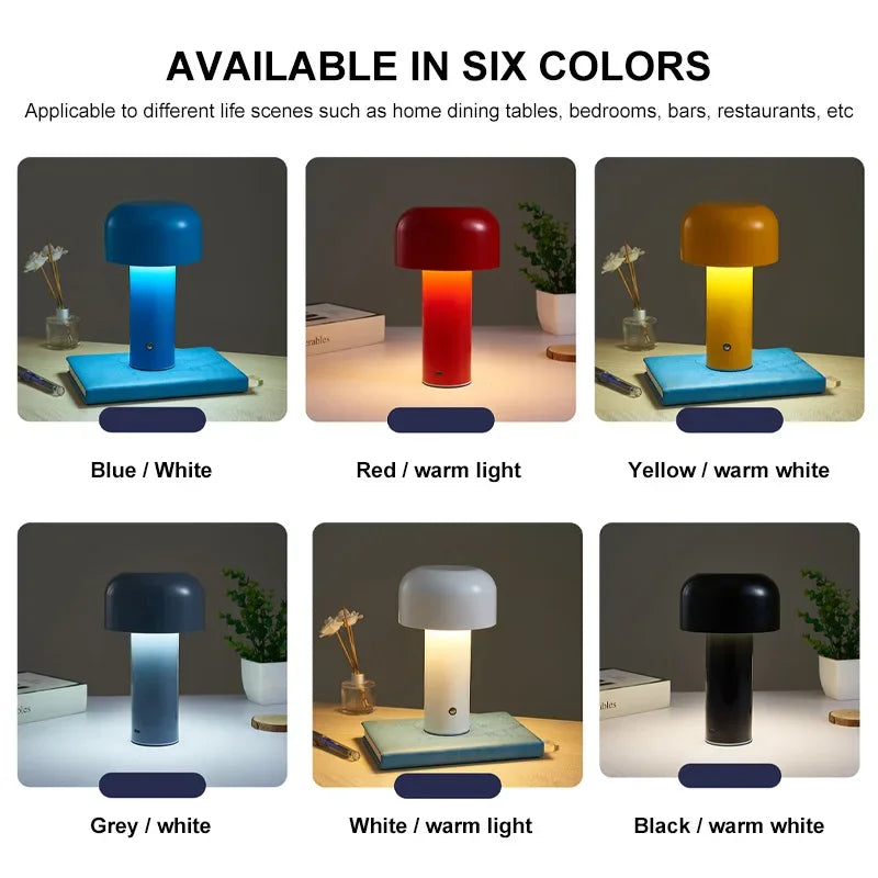 Italian Designer Portable Mushroom Table Lamps Nordic Creative Night Light Cordless Touch Rechargeable USB Bedside Night Lamps