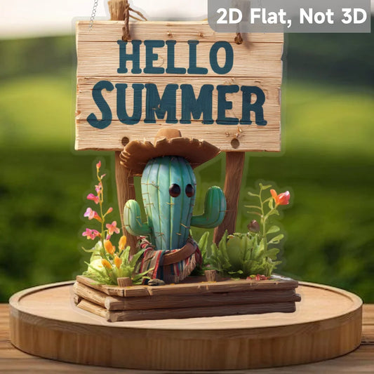 1PC Cactus and "Hello Summer" Welcome Sign, Perfect for Porch, Garden, and Yard Decoration, Perfect Gift for Friends