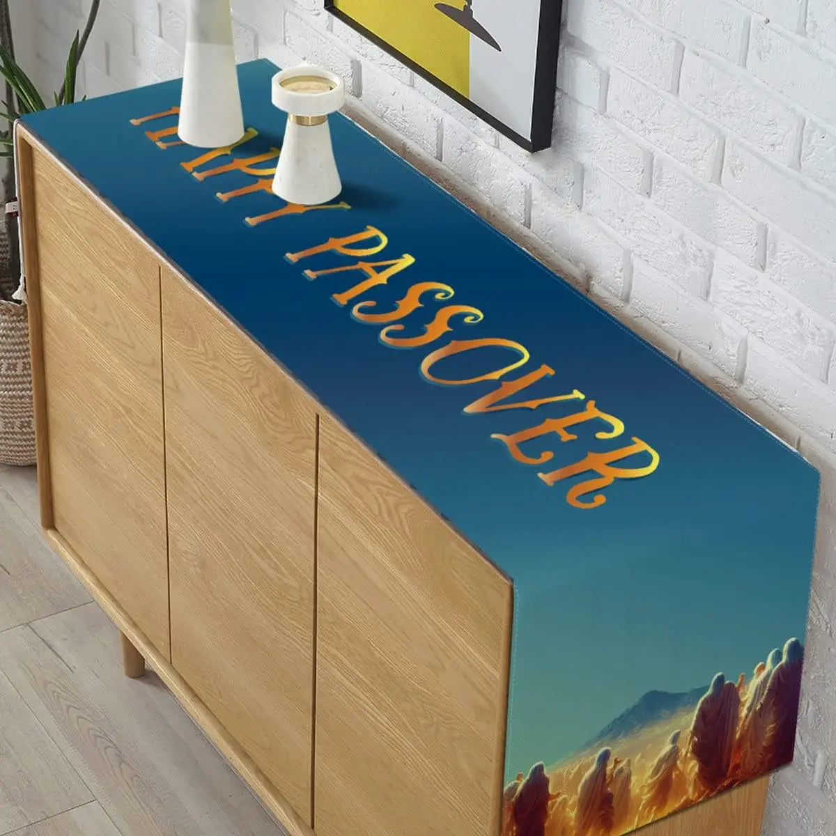 Happy Passover Linen Table Runner Jewish Holiday Party Decor Pesach Jewish Exodus From Egypt Table Runners Dining Table Decor