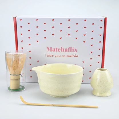 4PCS Ceramic matcha set with mouth bowl high-value tea ordering tool Japanese matcha bowl, the perfect gift for gifting
