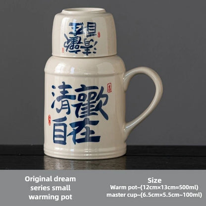 Portable Ceramic Tea Thermos with Cork Lid - Premium Insulated Teapot for Office Home Travel, Personal Steeping Cup