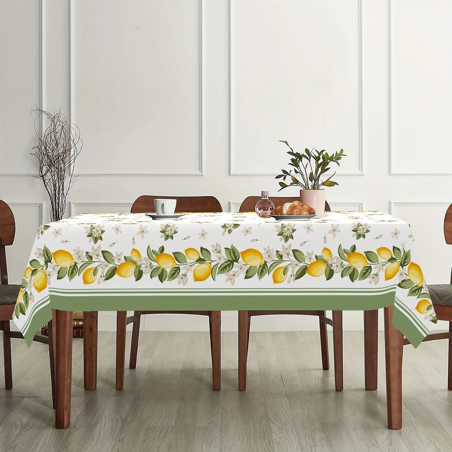 Lemon Floral Rectangle Tablecloth Holiday Home Party Decor Summer Flowers Leaves Plants Table Cloths Kitchen Dining Table Decor